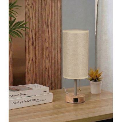 Brilagi - Bordslampa med USB-port TABLON 1xE27/25W/230V ek/beige