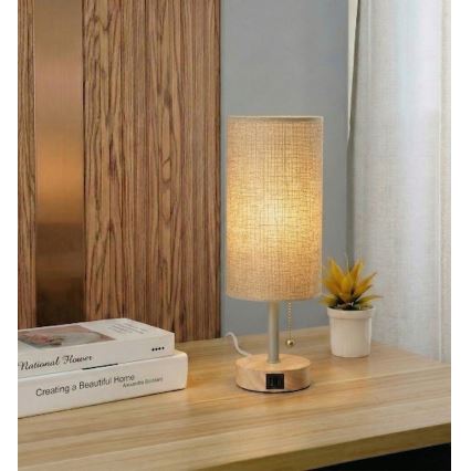 Brilagi - Bordslampa med USB-port TABLON 1xE27/25W/230V ek/beige