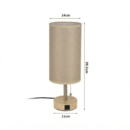Brilagi - Bordslampa med USB-port TABLON 1xE27/25W/230V ek/beige