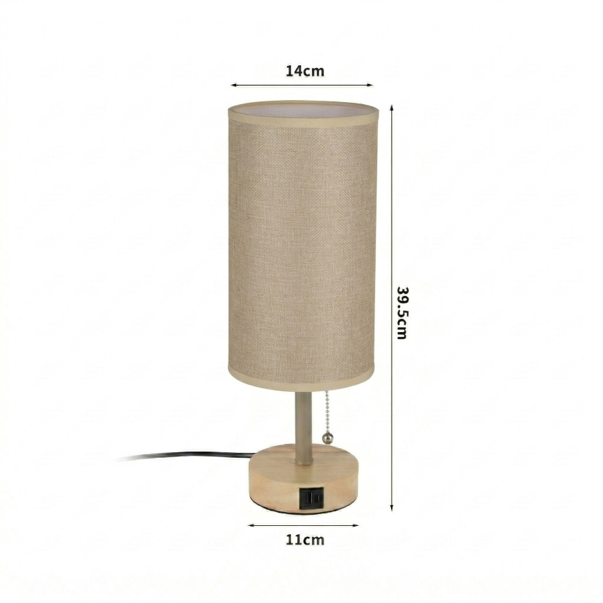 Brilagi - Bordslampa med USB-port TABLON 1xE27/25W/230V ek/beige