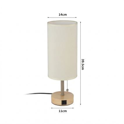 Brilagi - Bordslampa med USB-port TABLON 1xE27/25W/230V ek/beige/krämvit