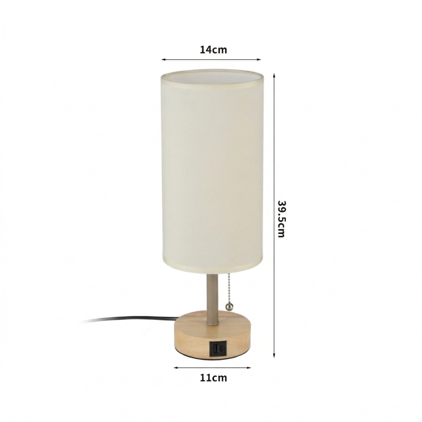 Brilagi - Bordslampa med USB-port TABLON 1xE27/25W/230V ek/beige/krämvit