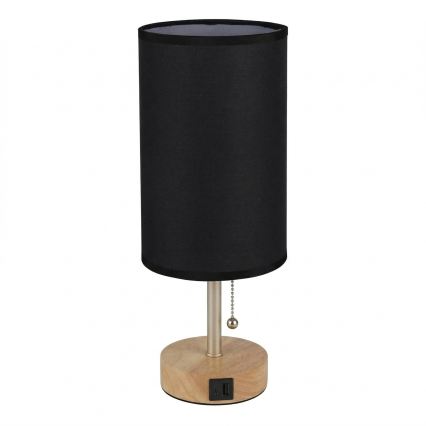Brilagi - Bordslampa med USB-port TABLON 1xE27/25W/230V ek/beige/svart