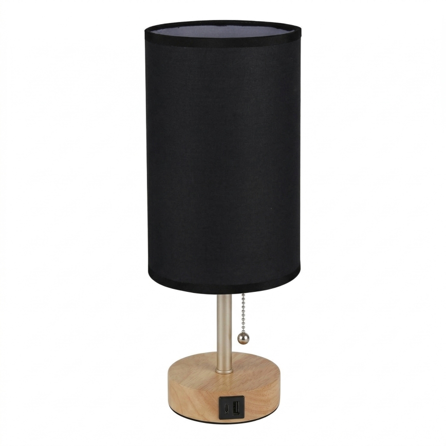 Brilagi - Bordslampa med USB-port TABLON 1xE27/25W/230V ek/beige/svart