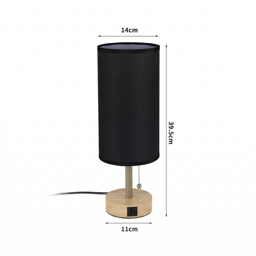 Brilagi - Bordslampa med USB-port TABLON 1xE27/25W/230V ek/beige/svart