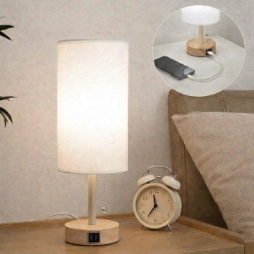 Brilagi - Bordslampa med USB-port TABLON 1xE27/25W/230V ek/beige/vit