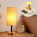 Brilagi - Bordslampa med USB-port TABLON 1xE27/25W/230V ek/svart/beige