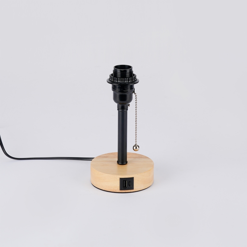 Brilagi - Bordslampa med USB-port TABLON 1xE27/25W/230V ek/svart/beige