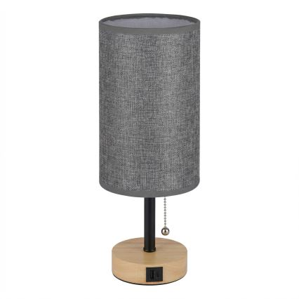 Brilagi - Bordslampa med USB-port TABLON 1xE27/25W/230V ek/svart/grå
