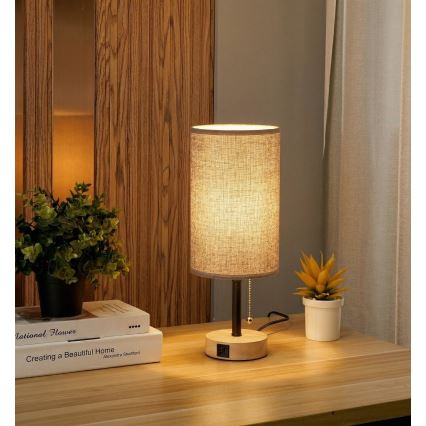 Brilagi - Bordslampa med USB-port TABLON 1xE27/25W/230V ek/svart/grå