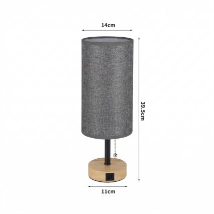 Brilagi - Bordslampa med USB-port TABLON 1xE27/25W/230V ek/svart/grå