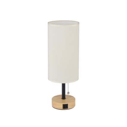 Brilagi - Bordslampa med USB-port TABLON 1xE27/25W/230V ek/svart/krämvit