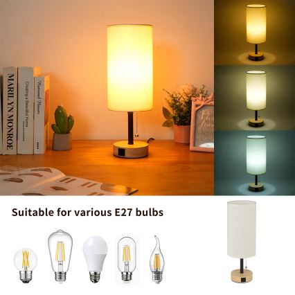 Brilagi - Bordslampa med USB-port TABLON 1xE27/25W/230V ek/svart/krämvit