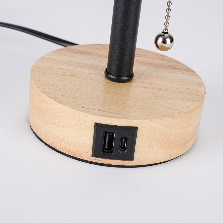 Brilagi - Bordslampa med USB-port TABLON 1xE27/25W/230V ek/svart/krämvit