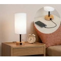 Brilagi - Bordslampa med USB-port TABLON 1xE27/25W/230V ek/svart/vit