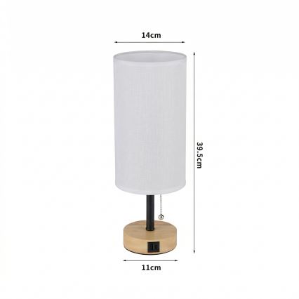 Brilagi - Bordslampa med USB-port TABLON 1xE27/25W/230V ek/svart/vit