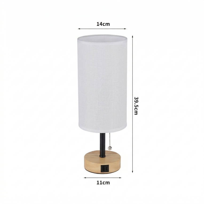 Brilagi - Bordslampa med USB-port TABLON 1xE27/25W/230V ek/svart/vit