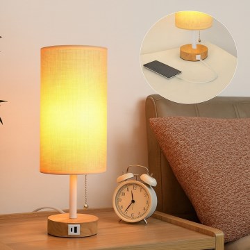 Brilagi - Bordslampa med USB-port TABLON 1xE27/25W/230V ek/vit/beige