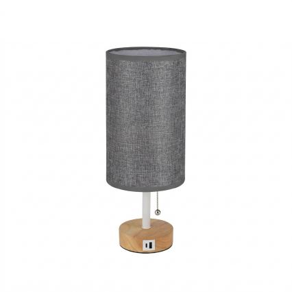 Brilagi - Bordslampa med USB-port TABLON 1xE27/25W/230V ek/vit/grå