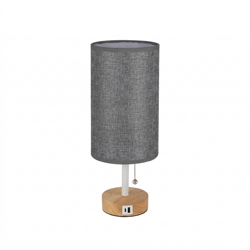 Brilagi - Bordslampa med USB-port TABLON 1xE27/25W/230V ek/vit/grå