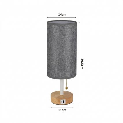 Brilagi - Bordslampa med USB-port TABLON 1xE27/25W/230V ek/vit/grå