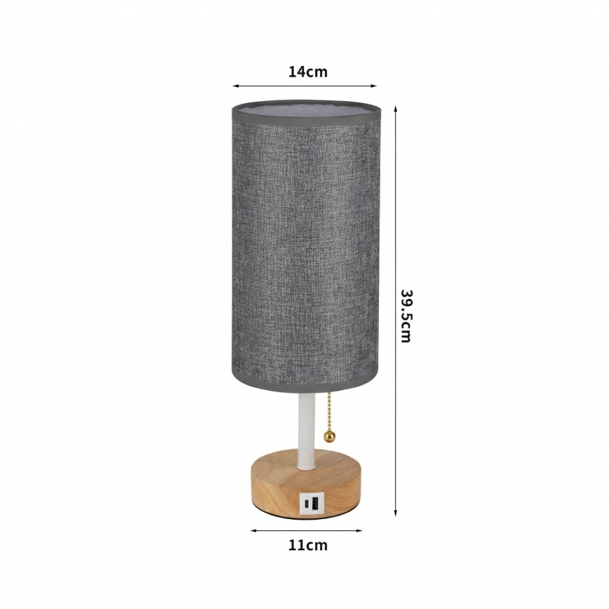 Brilagi - Bordslampa med USB-port TABLON 1xE27/25W/230V ek/vit/grå