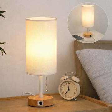 Brilagi - Bordslampa med USB-port TABLON 1xE27/25W/230V ek/vit