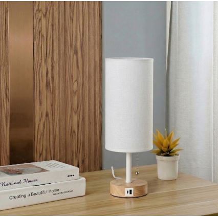 Brilagi - Bordslampa med USB-port TABLON 1xE27/25W/230V ek/vit