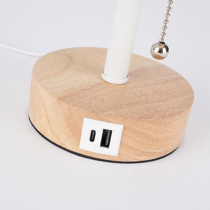 Brilagi - Bordslampa med USB-port TABLON 1xE27/25W/230V ek/vit