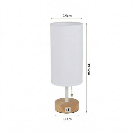 Brilagi - Bordslampa med USB-port TABLON 1xE27/25W/230V ek/vit
