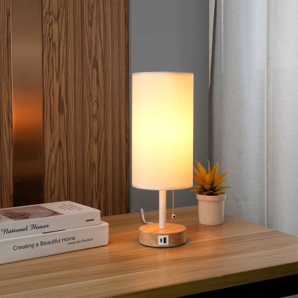 Brilagi - Bordslampa med USB-port TABLON 1xE27/25W/230V ek/vit/krämfärgad