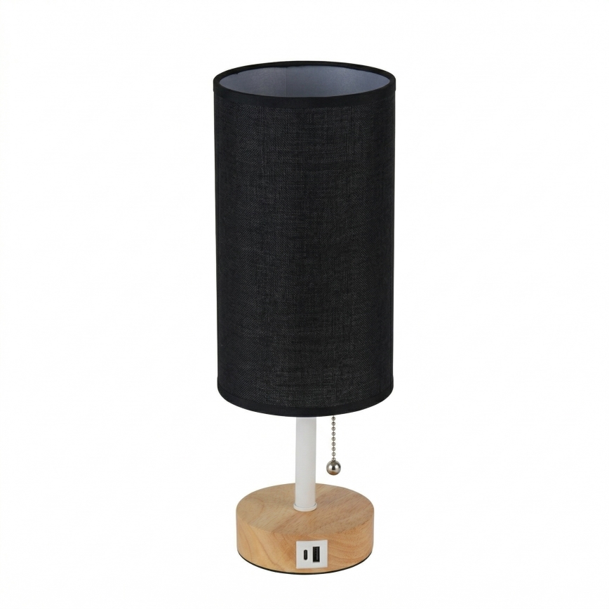 Brilagi - Bordslampa med USB-port TABLON 1xE27/25W/230V ek/vit/svart