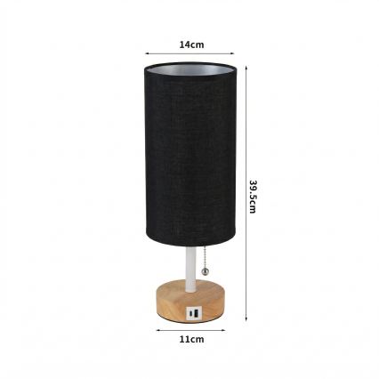 Brilagi - Bordslampa med USB-port TABLON 1xE27/25W/230V ek/vit/svart