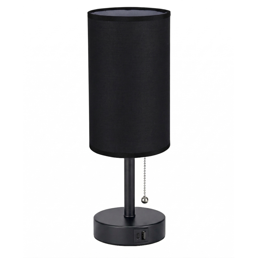 Brilagi - Bordslampa med USB-port TABLON 1xE27/25W/230V svart