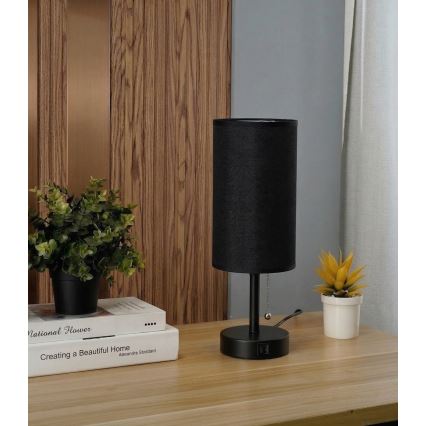Brilagi - Bordslampa med USB-port TABLON 1xE27/25W/230V svart