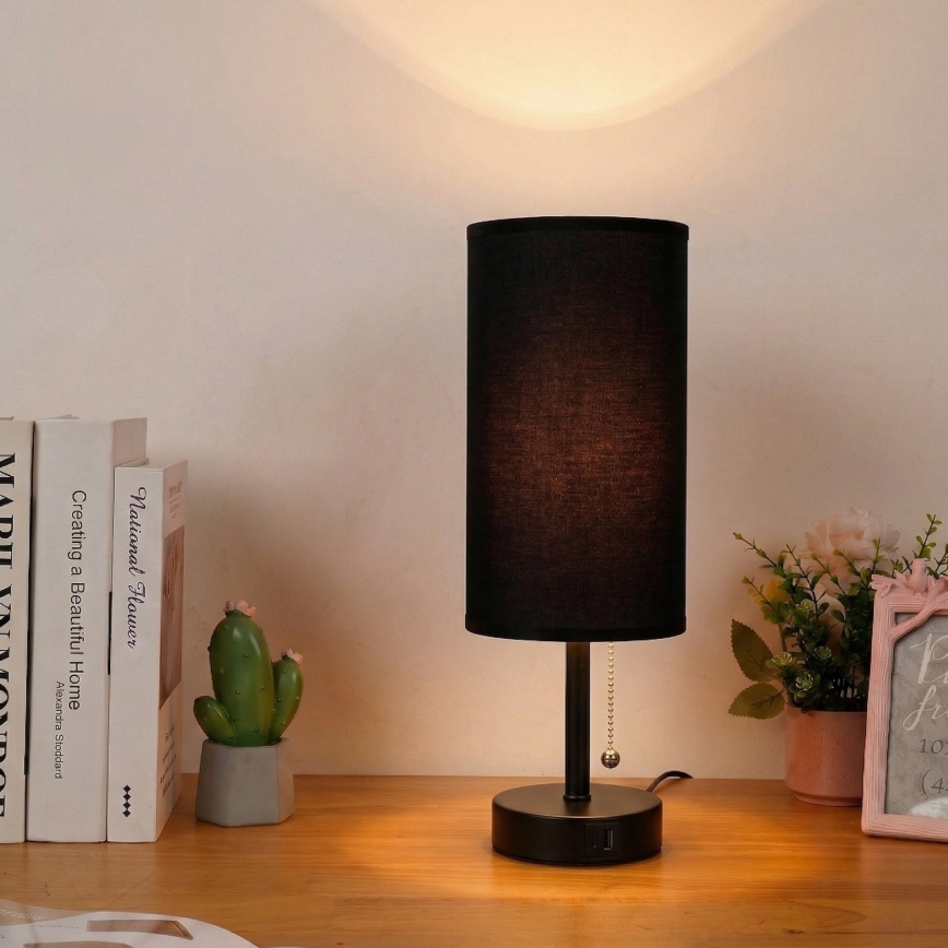 Brilagi - Bordslampa med USB-port TABLON 1xE27/25W/230V svart