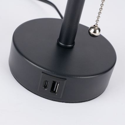 Brilagi - Bordslampa med USB-port TABLON 1xE27/25W/230V svart