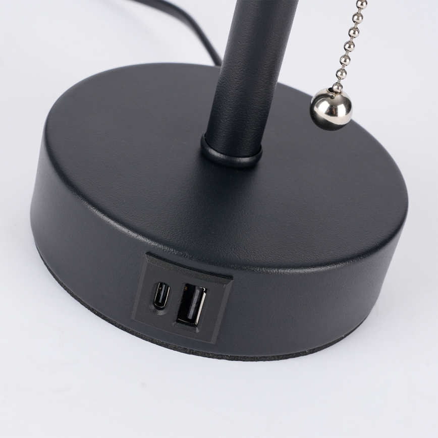 Brilagi - Bordslampa med USB-port TABLON 1xE27/25W/230V svart