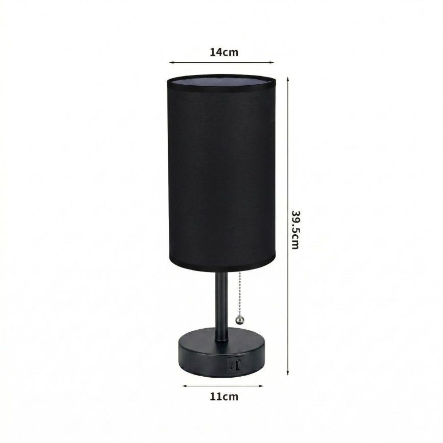 Brilagi - Bordslampa med USB-port TABLON 1xE27/25W/230V svart