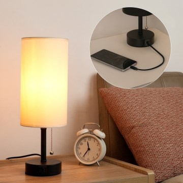 Brilagi - Bordslampa med USB-port TABLON 1xE27/25W/230V svart/krämfärgad