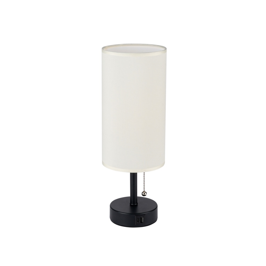 Brilagi - Bordslampa med USB-port TABLON 1xE27/25W/230V svart/krämfärgad