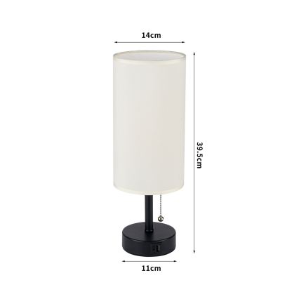 Brilagi - Bordslampa med USB-port TABLON 1xE27/25W/230V svart/krämfärgad
