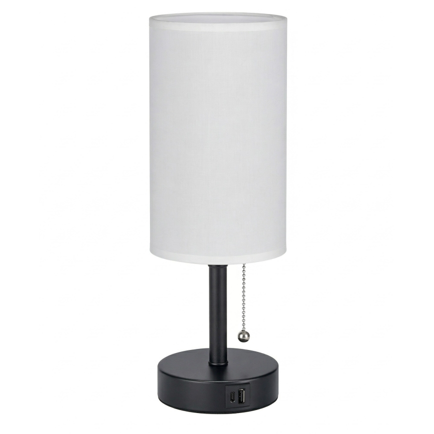 Brilagi - Bordslampa med USB-port TABLON 1xE27/25W/230V svart/vit