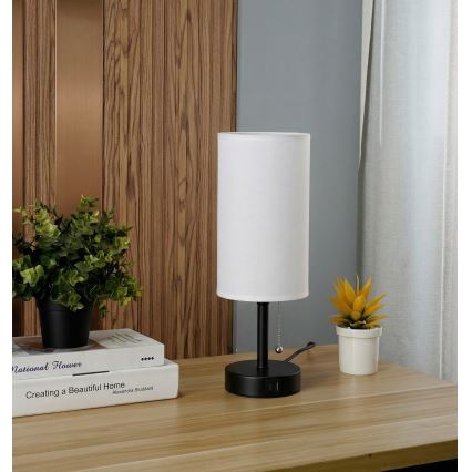 Brilagi - Bordslampa med USB-port TABLON 1xE27/25W/230V svart/vit