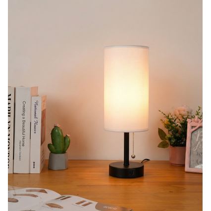 Brilagi - Bordslampa med USB-port TABLON 1xE27/25W/230V svart/vit