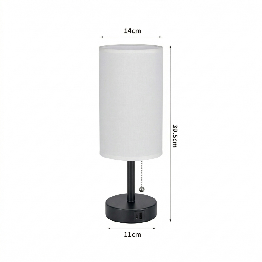 Brilagi - Bordslampa med USB-port TABLON 1xE27/25W/230V svart/vit