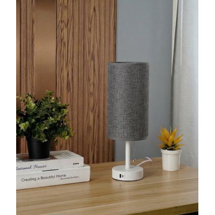 BRILAGI - Bordslampa med USB-port TABLON 1xE27/25W/230V vit/grå