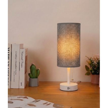 BRILAGI - Bordslampa med USB-port TABLON 1xE27/25W/230V vit/grå