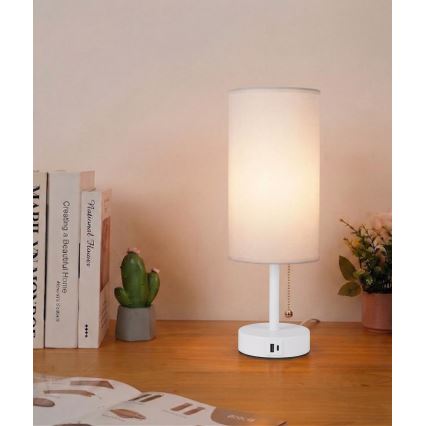 Brilagi - Bordslampa med USB-port TABLON 1xE27/25W/230V vit