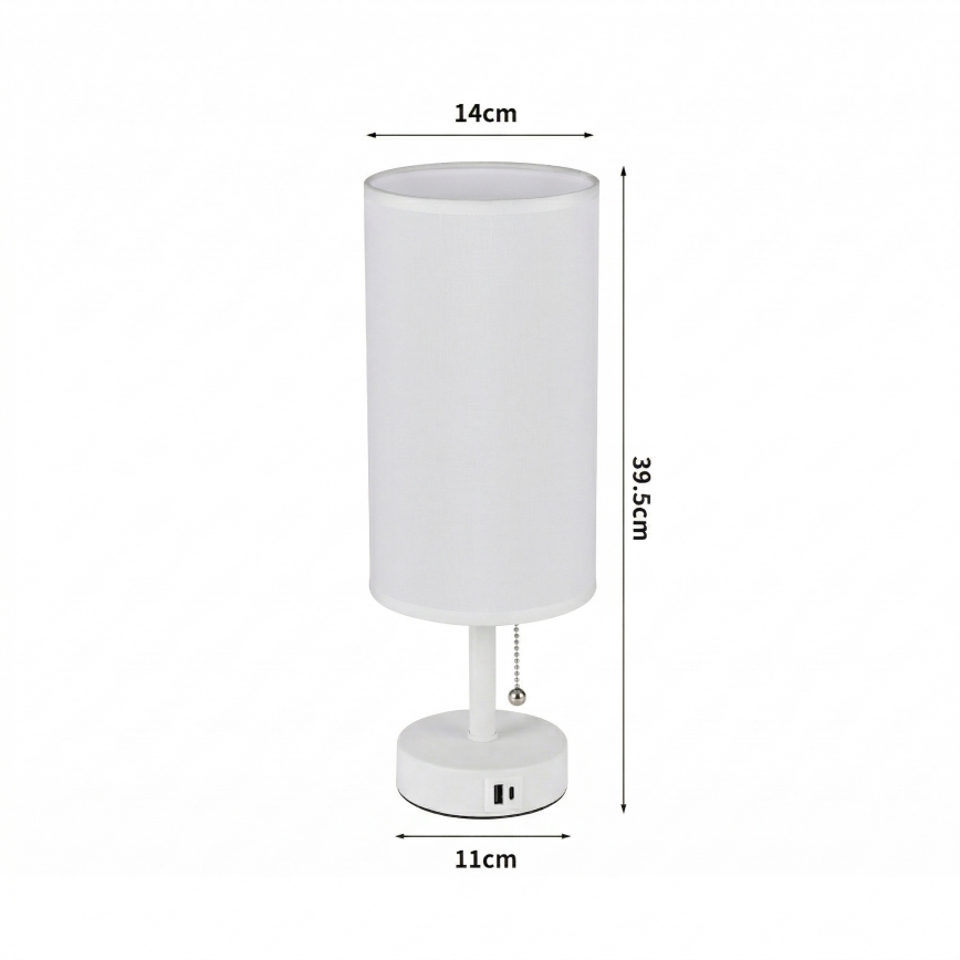 Brilagi - Bordslampa med USB-port TABLON 1xE27/25W/230V vit